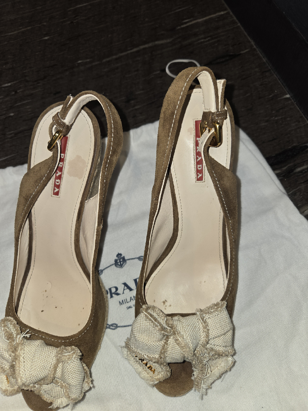 Prada Brown Suede Wedge Slingback Heels - photo 3