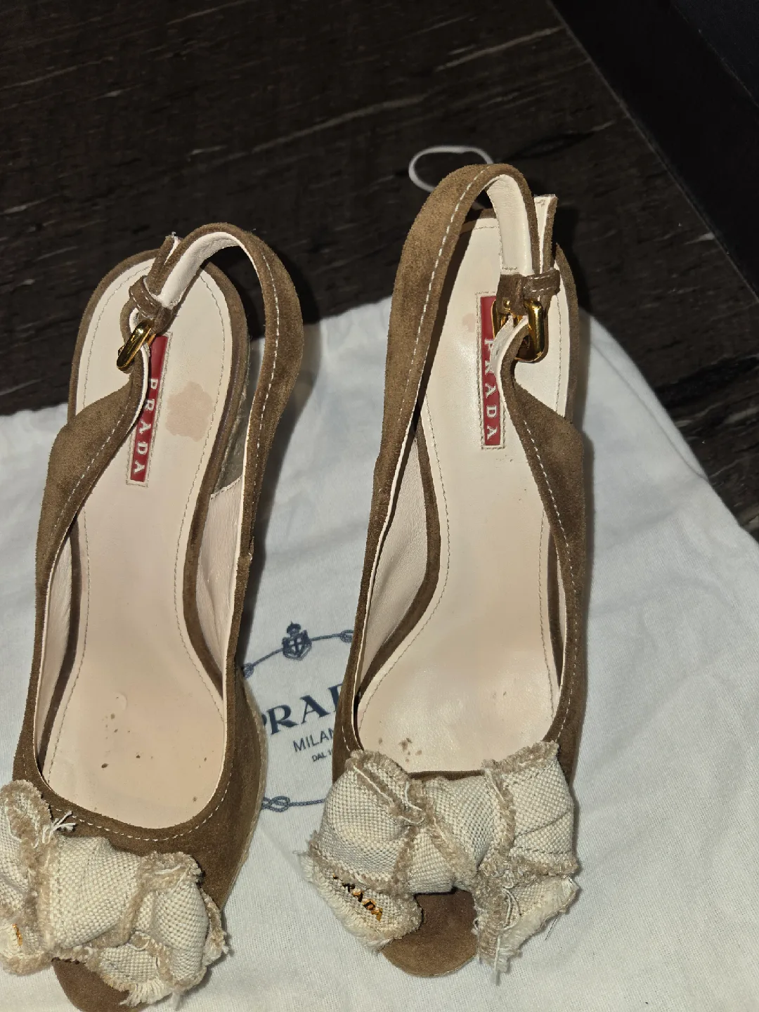 Prada Brown Suede Wedge Slingback Heels image indicator(3)