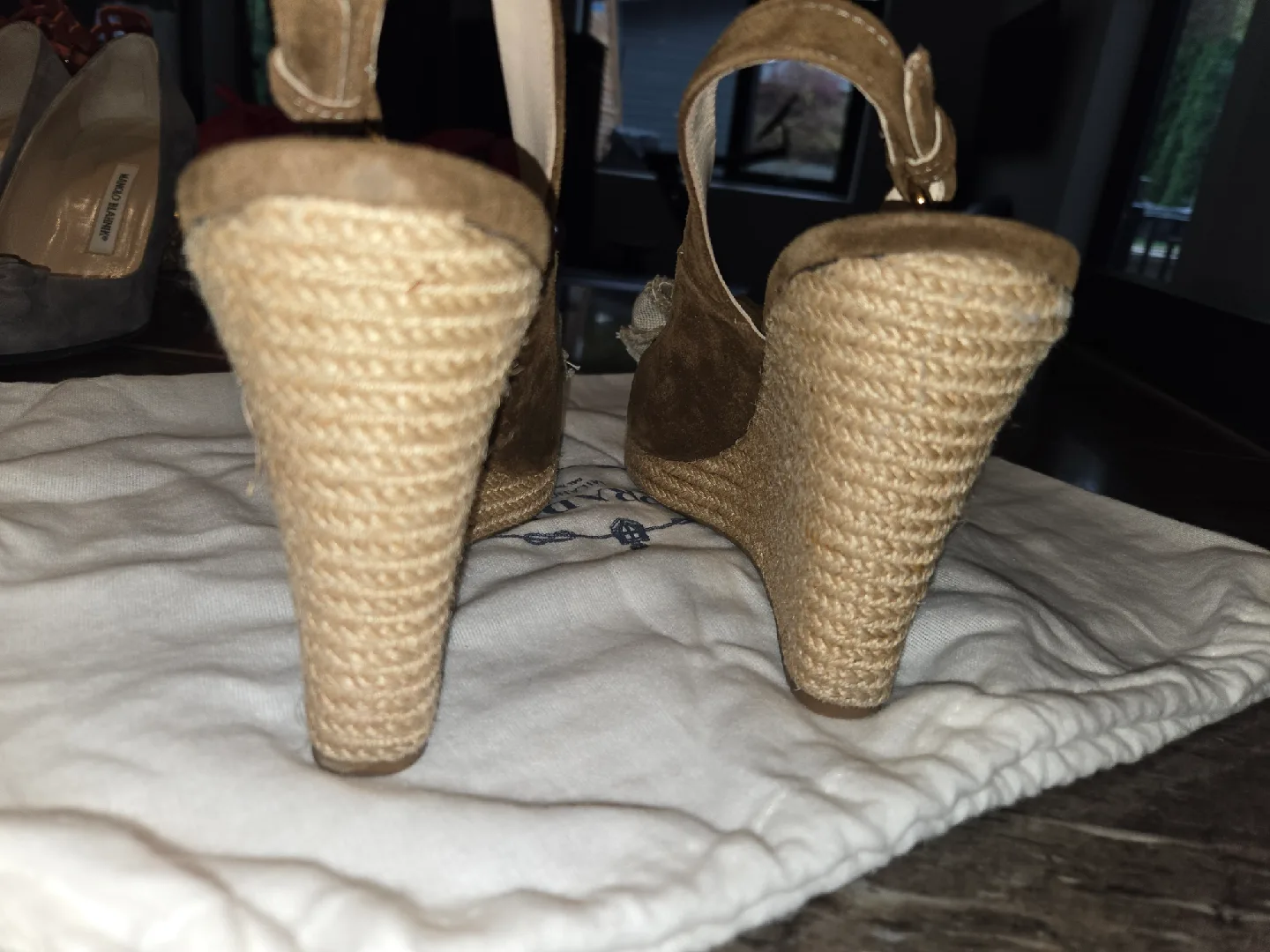 Prada Brown Suede Wedge Slingback Heels image indicator(6)