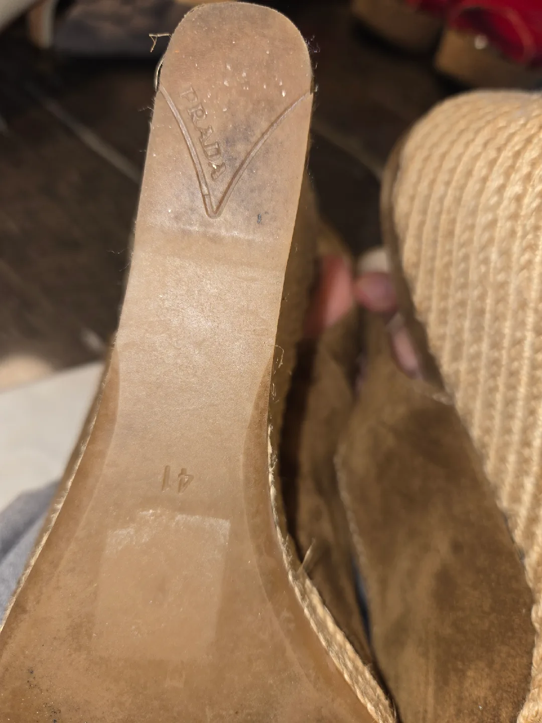 Prada Brown Suede Wedge Slingback Heels image indicator(8)