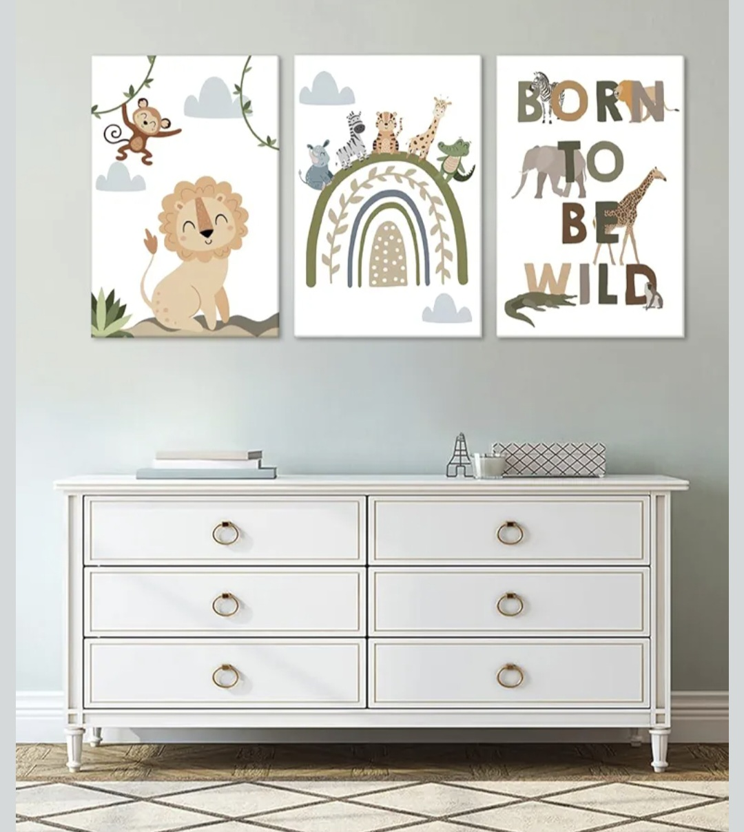 Set of 3 Safari Animal Canvas Print Wall Art 12"x16"