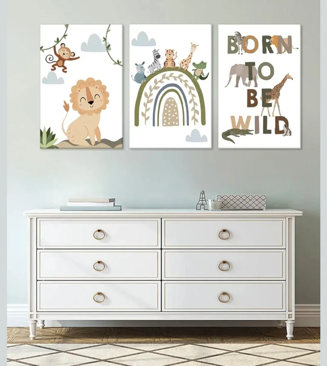 Set of 3 Safari Animal Canvas Print Wall Art 12"x16" thumbnail