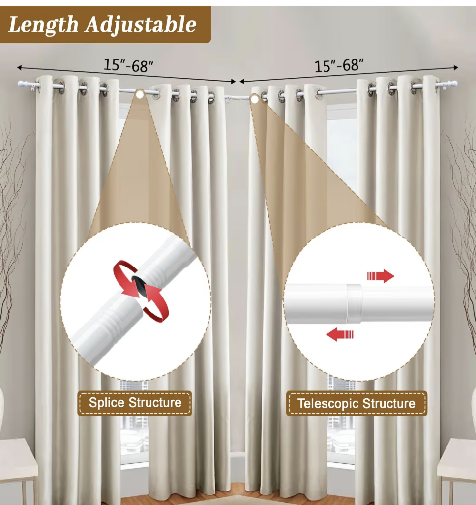 Adjustable Corner L-shaped Curtain Rods 30"-136", 1" Diameter - photo 3