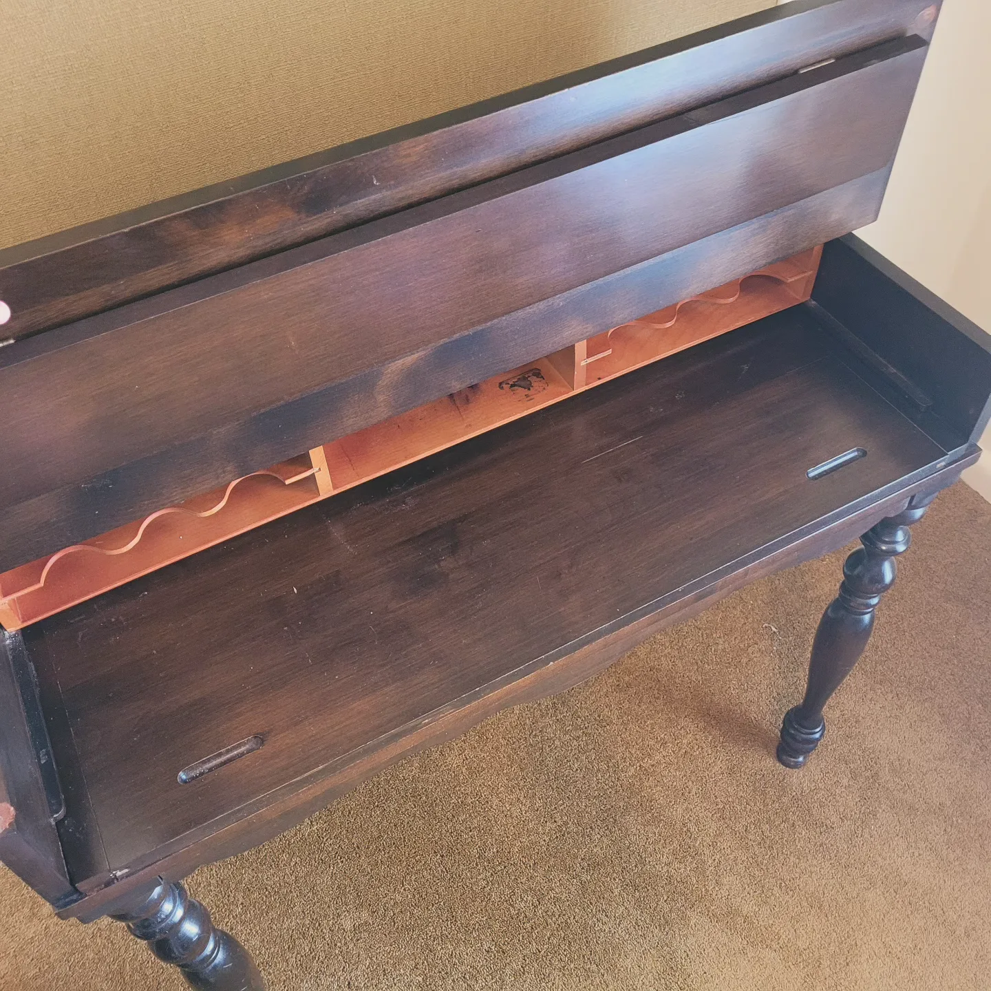 Antique Dark Wood Secretary/Spinet Desk image indicator(6)