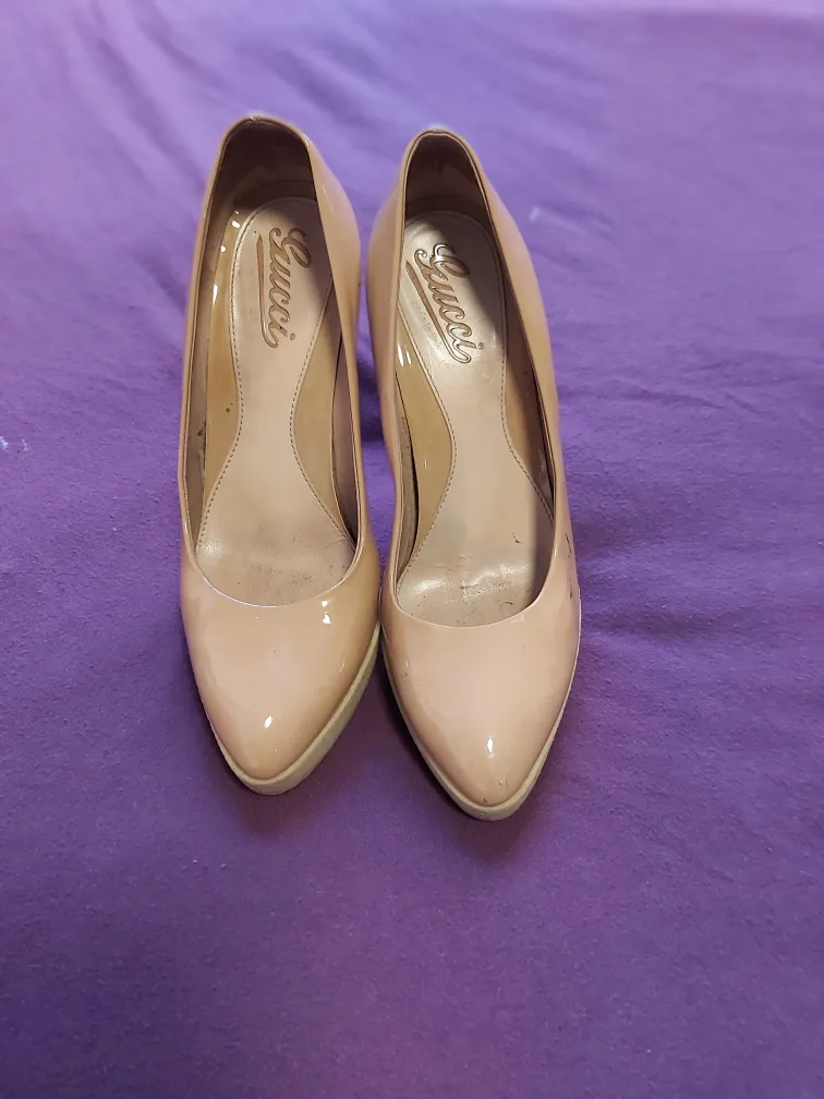 Gucci Nude Patent Leather Heels, Size 7 thumbnail
