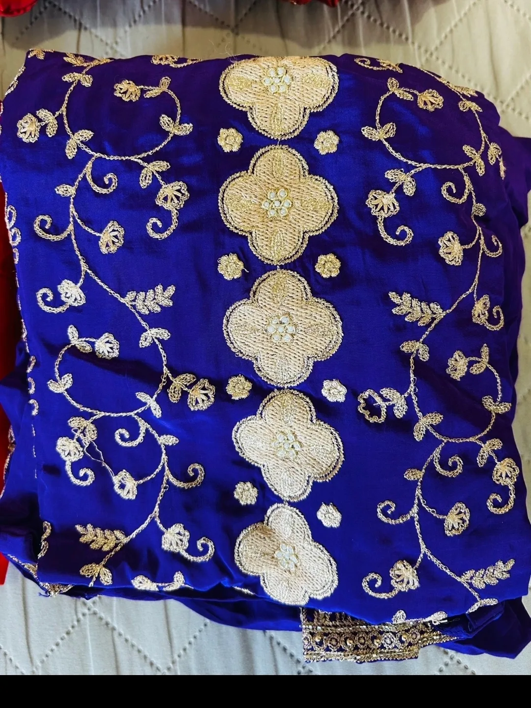 Embroidered Fabric - Blue & Red thumbnail