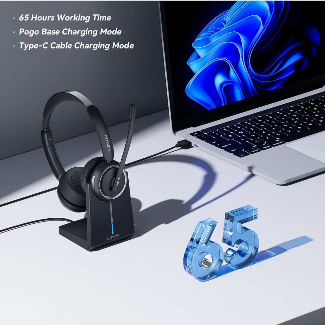 LEVN Bluetooth 5.2 Headset with Charging Base - photo 3