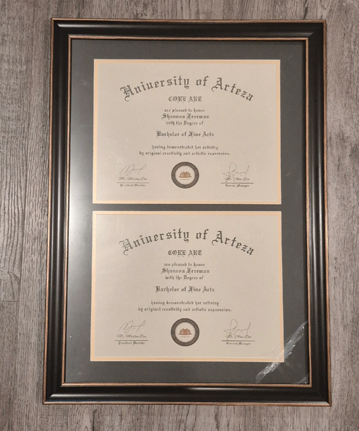 Double Diploma Frame, Two 8.5x11" Openings, Black Gold image indicator(4)