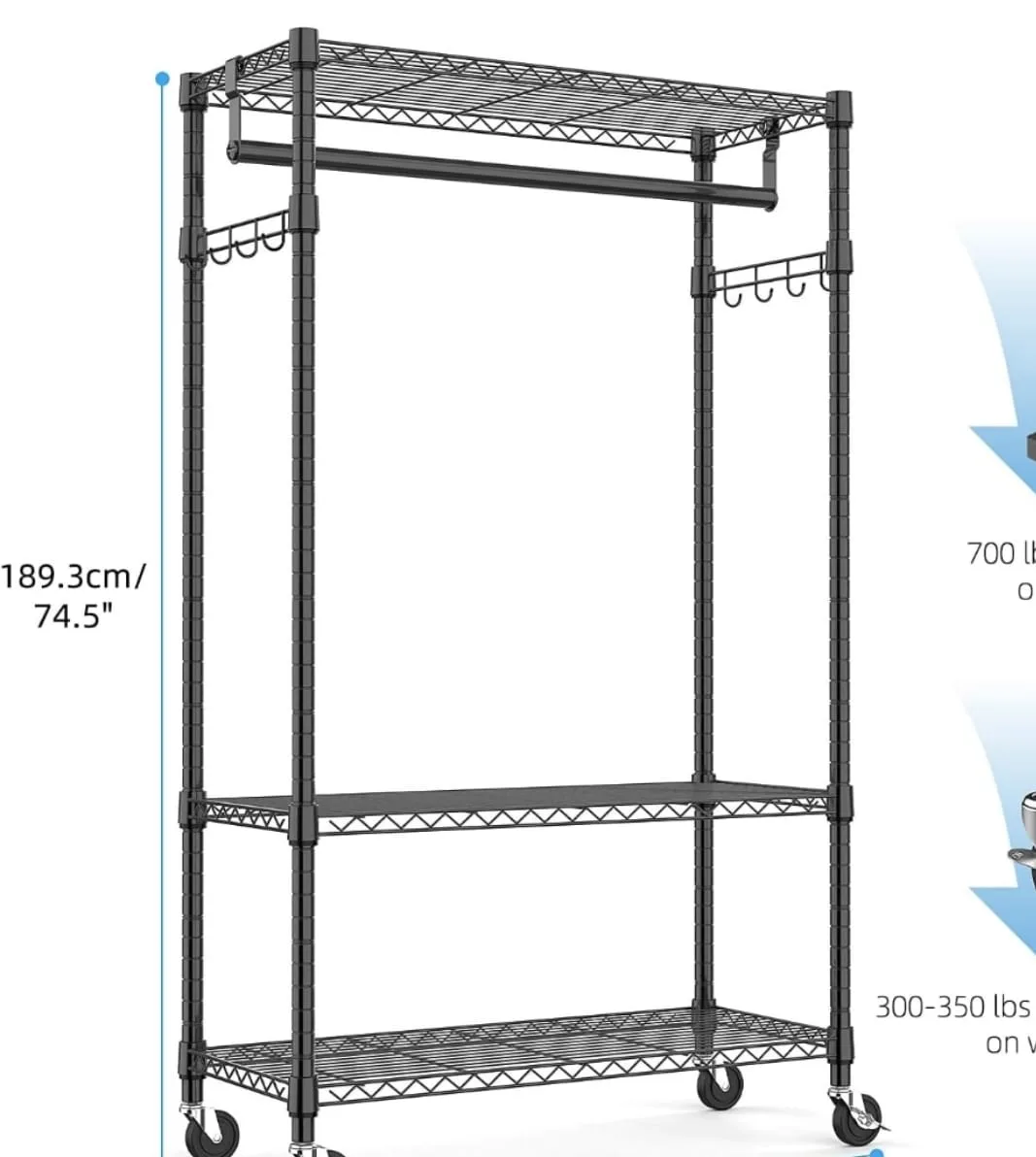 Black Portable Wardrobe Closet with Shelves