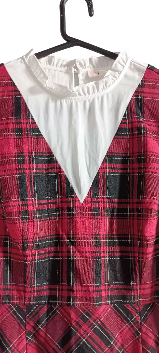 Red Plaid Dress with White Collar image indicator(2)