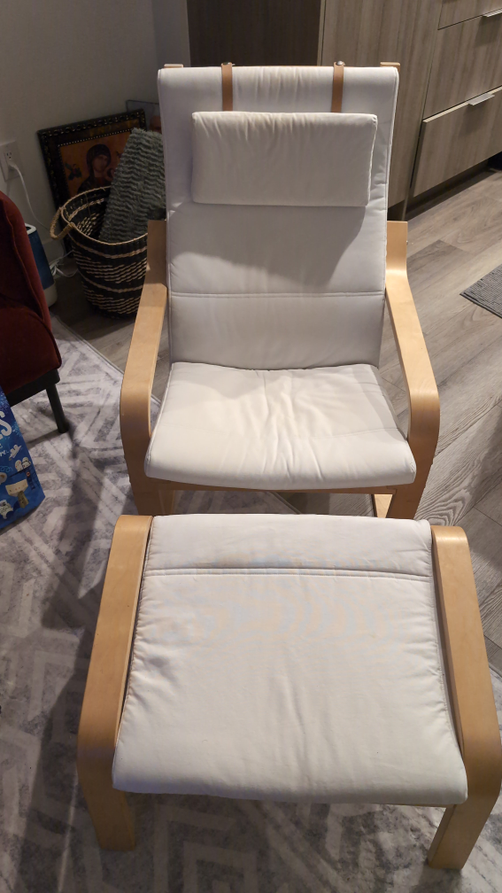 IKEA Poang Chair with Footstool - White