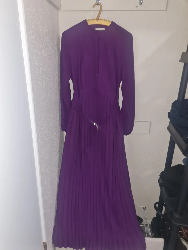 Purple Pleated Long Sleeve Maxi Dress image indicator(2)