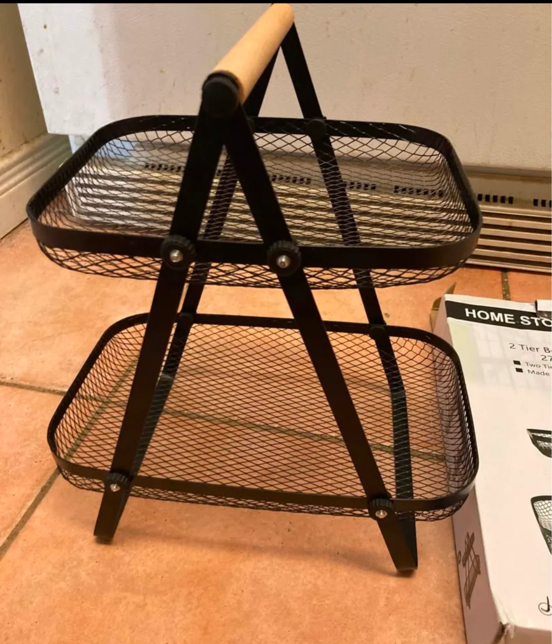 new small  2-Tier Black Metal Folding Basket