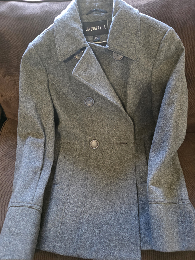 Lavender Hill Gray Wool Blend Peacoat - Size L
