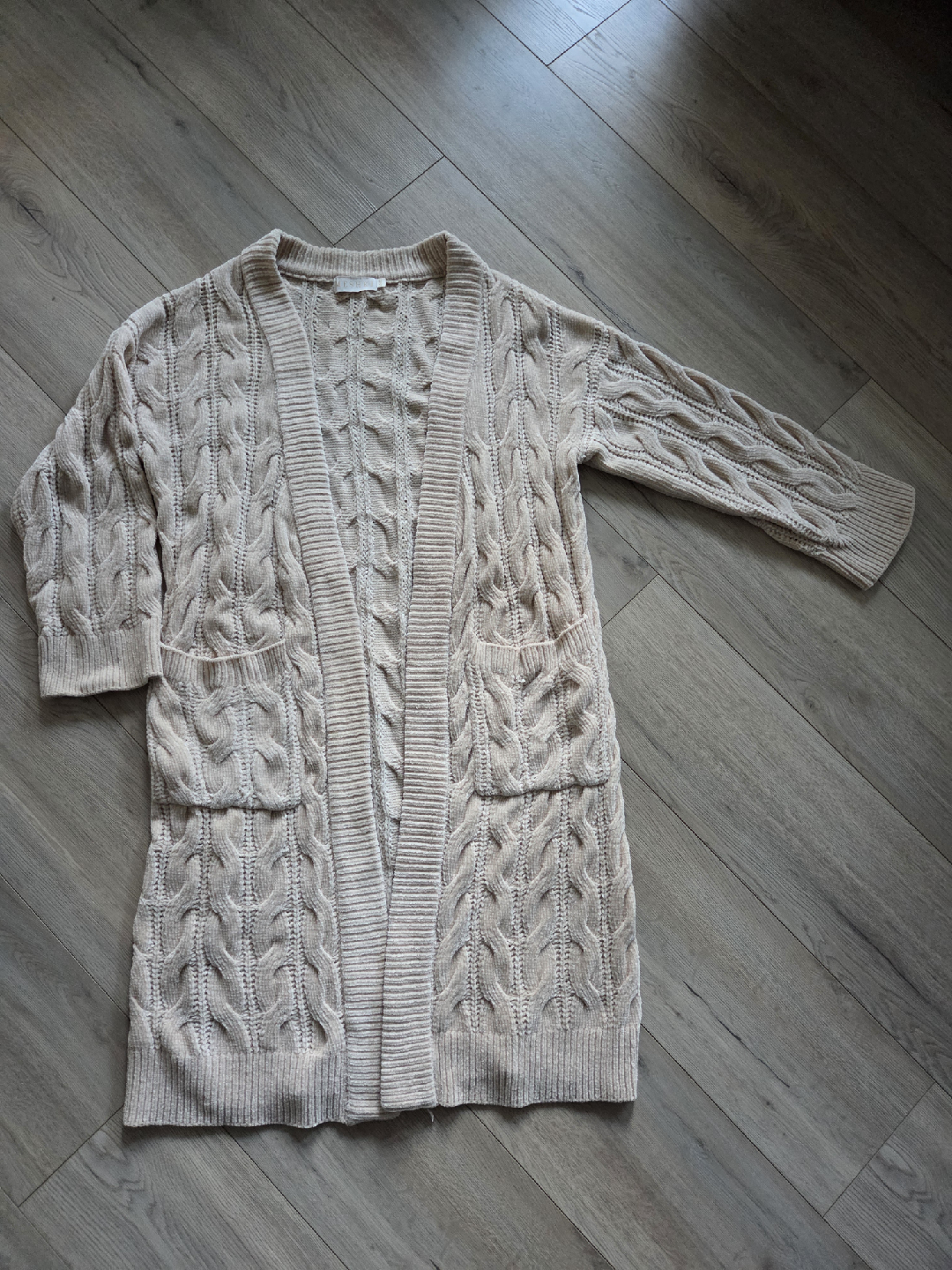 Beige Cable Knit Fuzzy Cardigan