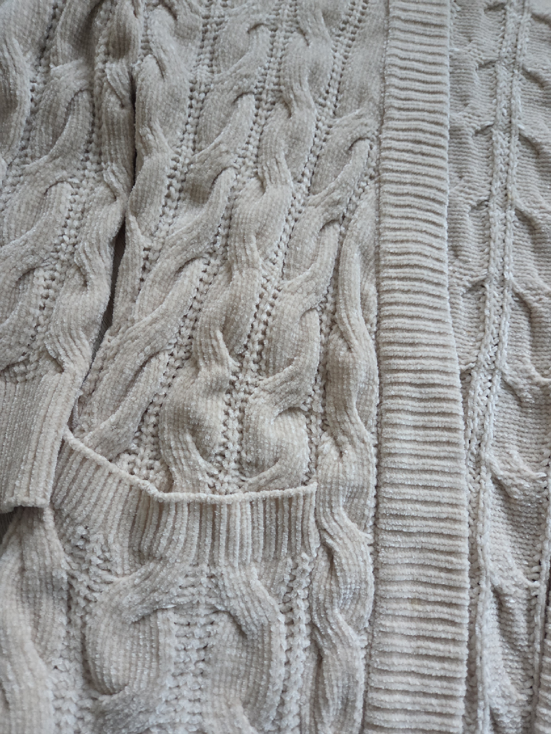 Beige Cable Knit Fuzzy Cardigan - photo 2