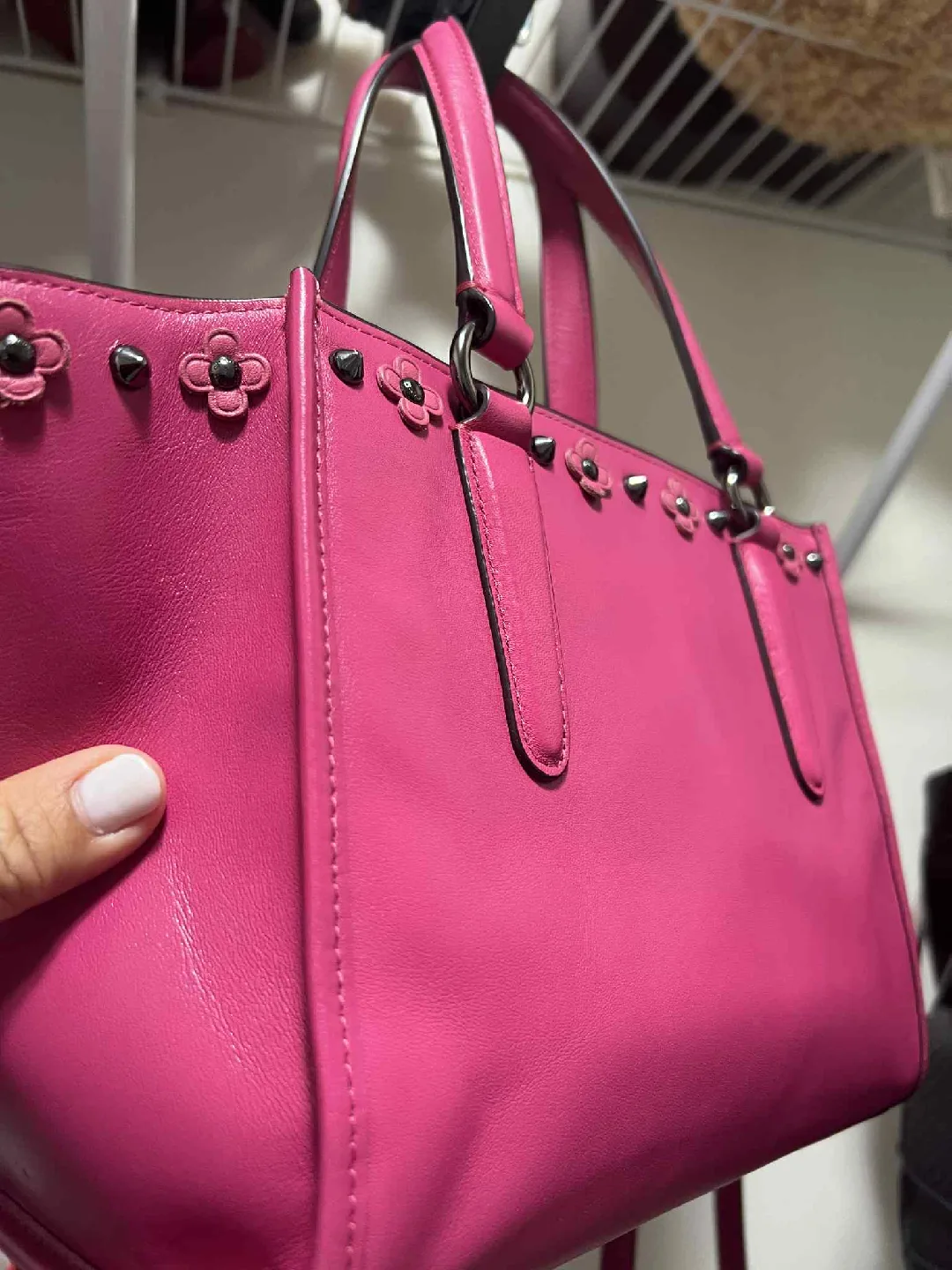 Coach Pink Leather Satchel Bag image indicator(2)