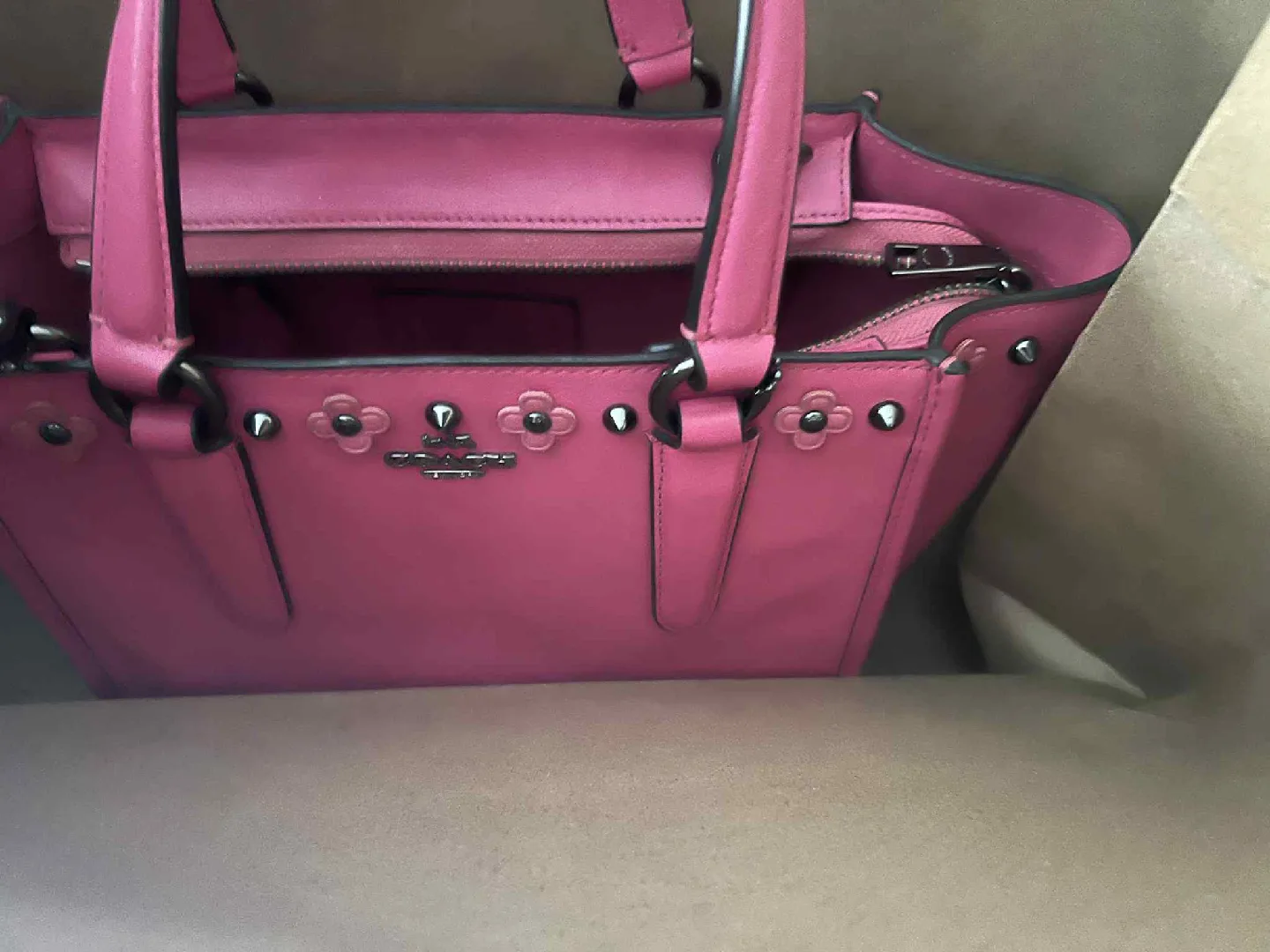 Coach Pink Leather Satchel Bag image indicator(6)