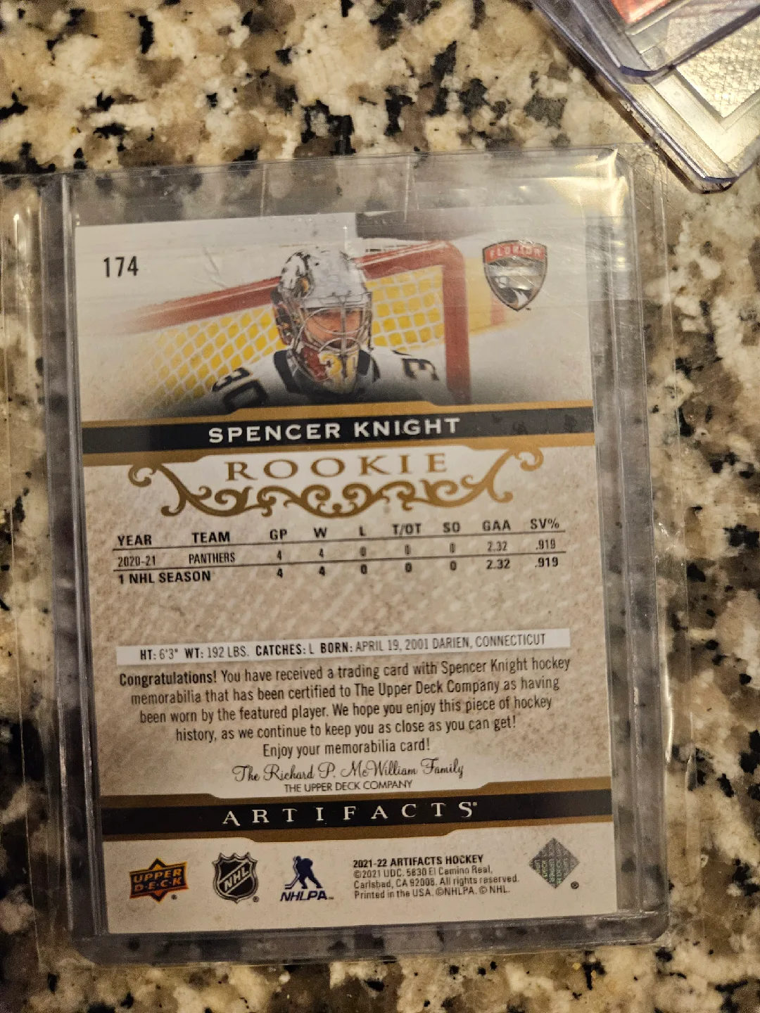 Spencer Knight Rookie Artifacts Hockey Card image indicator(2)