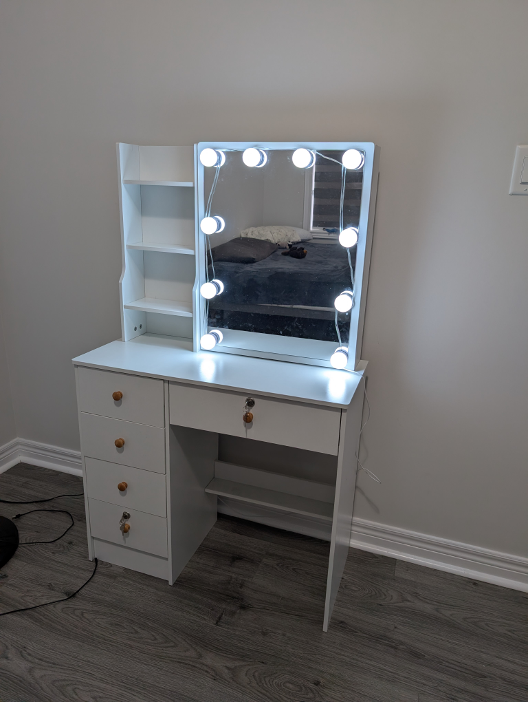 Vanity Desk with Lighted Mirror - White - photo 5