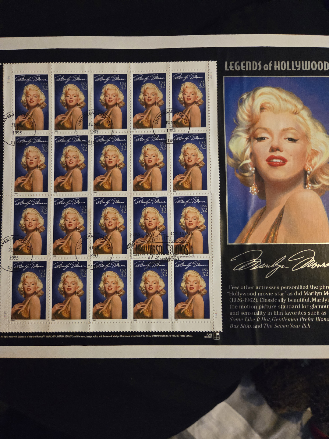 Marilyn Monroe Legends of Hollywood Stamps - 1995