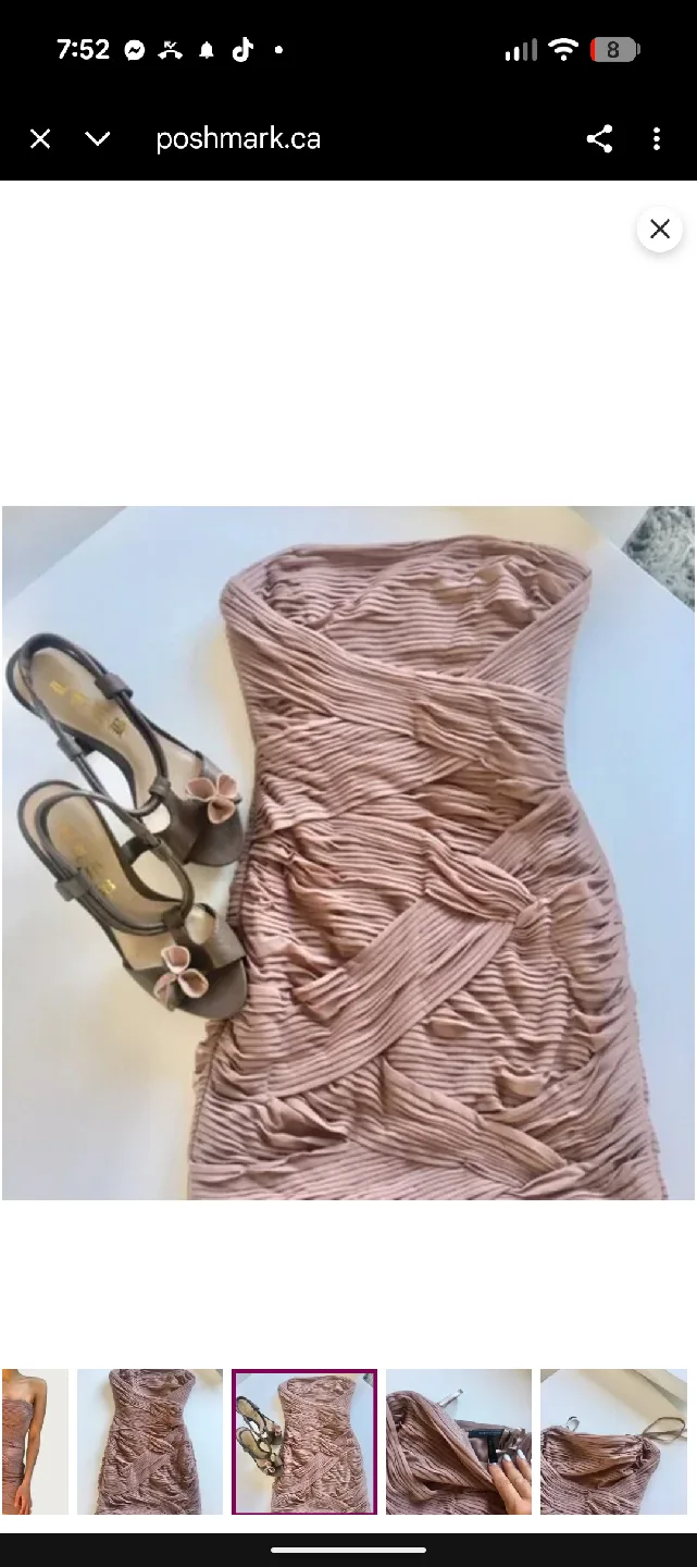 BCBGMAXAZRIA RUCHED BODYCON TAUPE DRESS SIZE 08 image indicator(2)