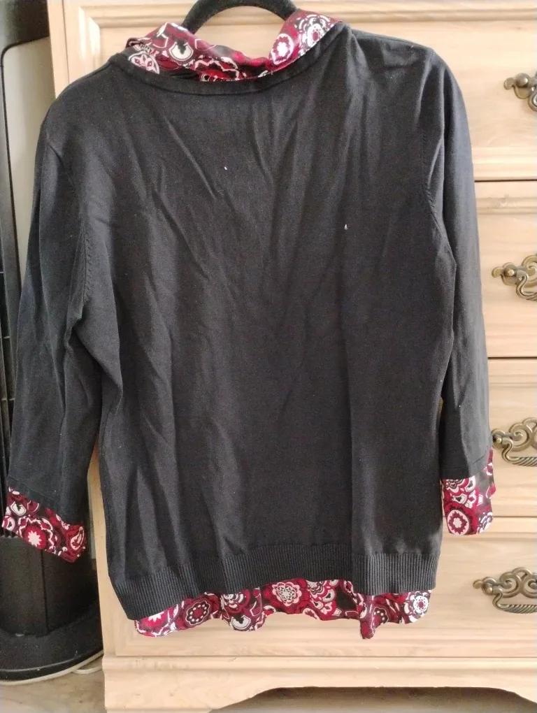 Style & Co. Black Sweater with Floral Trim image indicator(2)