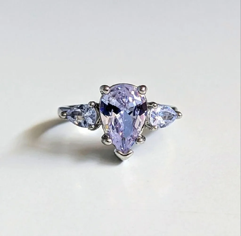 ✨Elegant Silver Teardrop CZ Engagement Ring thumbnail