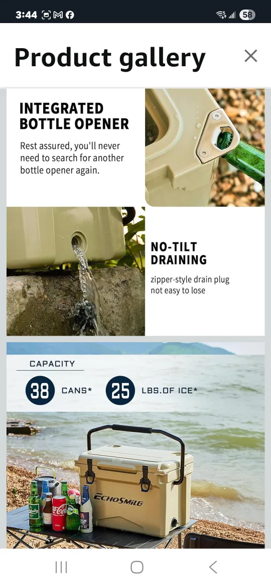 EchoSmile 25 Quart Insulated Portable Cooler - Khaki image indicator(2)