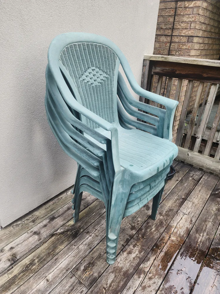 MOVE OUT SALE - Stackable Green Plastic Patio Chairs - Set of 5 image indicator(2)