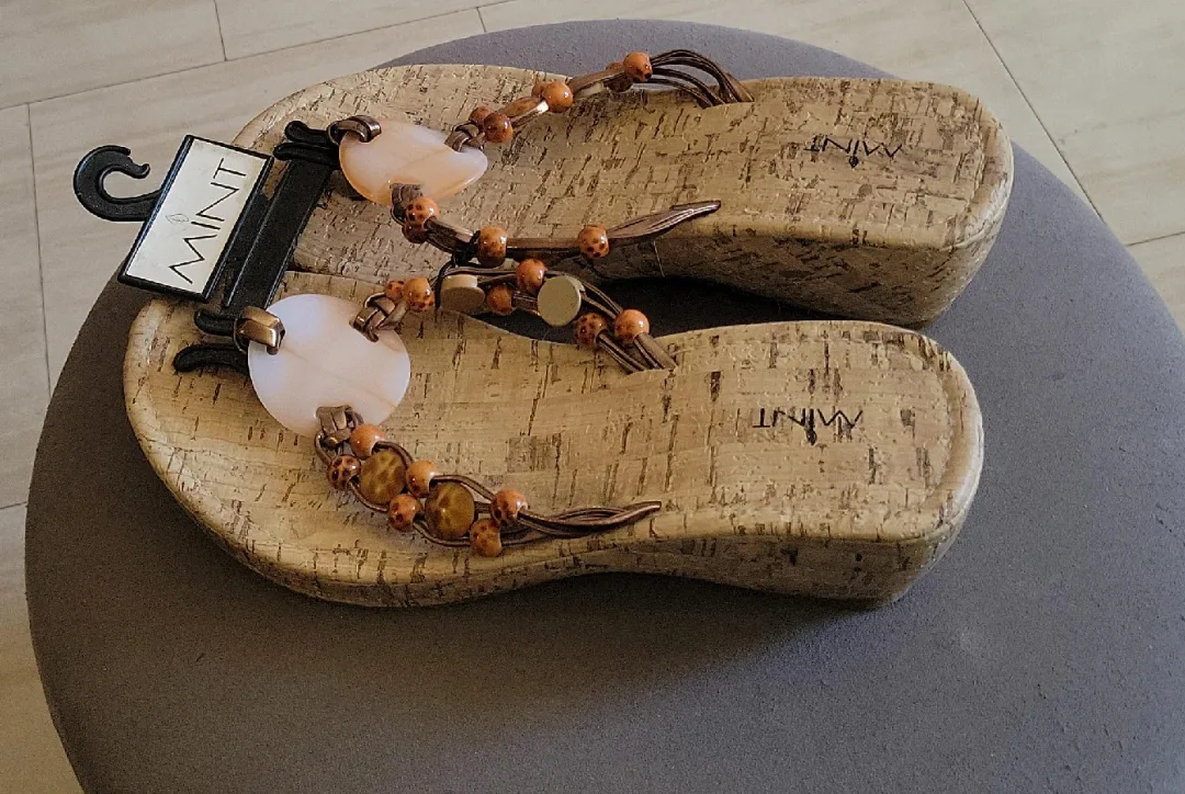 Mint Cork Wedge Sandals with Beaded Detail thumbnail