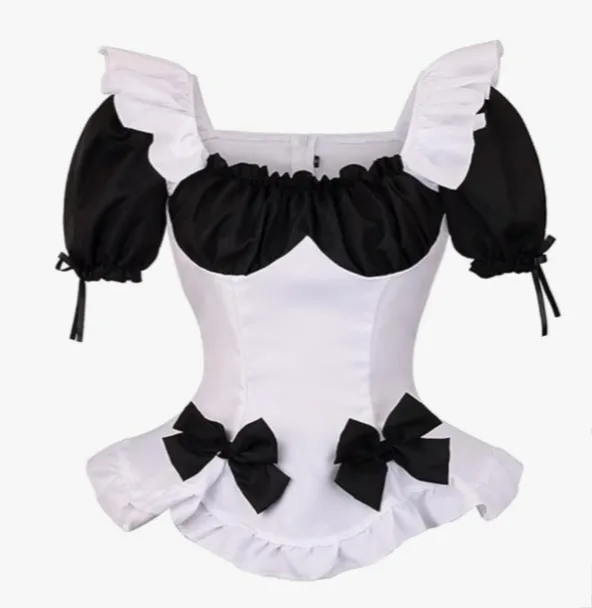 black white puff sleeve top
