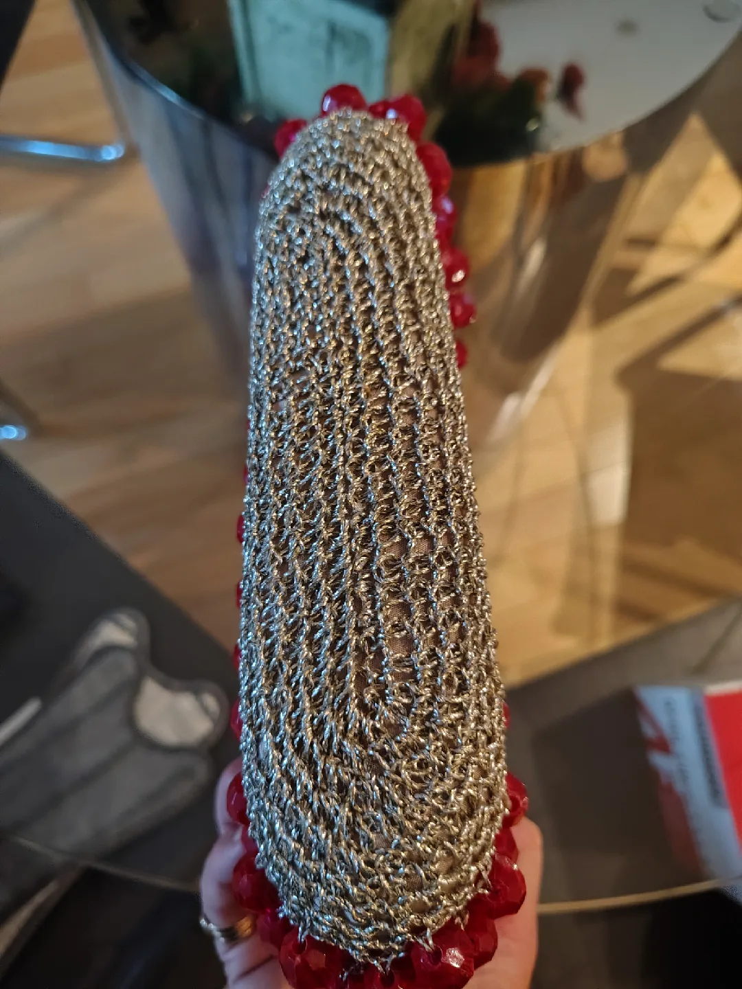 Vintage Magenta Beaded & Silver Evening Bag - Made in Italy image indicator(3)