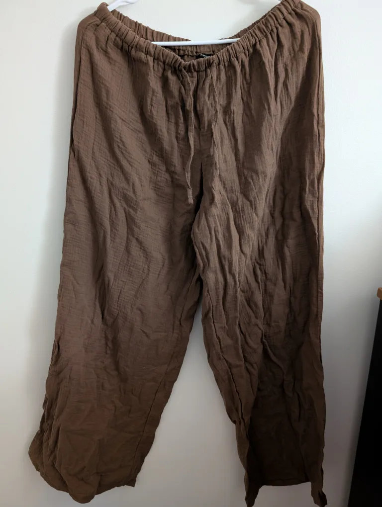 Shein Brown Cotton Wide Leg Pants XL Suitable for Lounging thumbnail