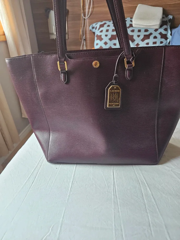 Ralph Lauren Purple Leather Tote Bag