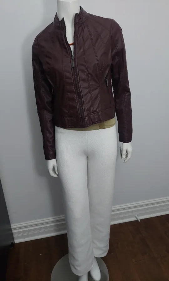NEW - JOUJOU Vegan Leather Jacket - Burgundy XS image indicator(8)