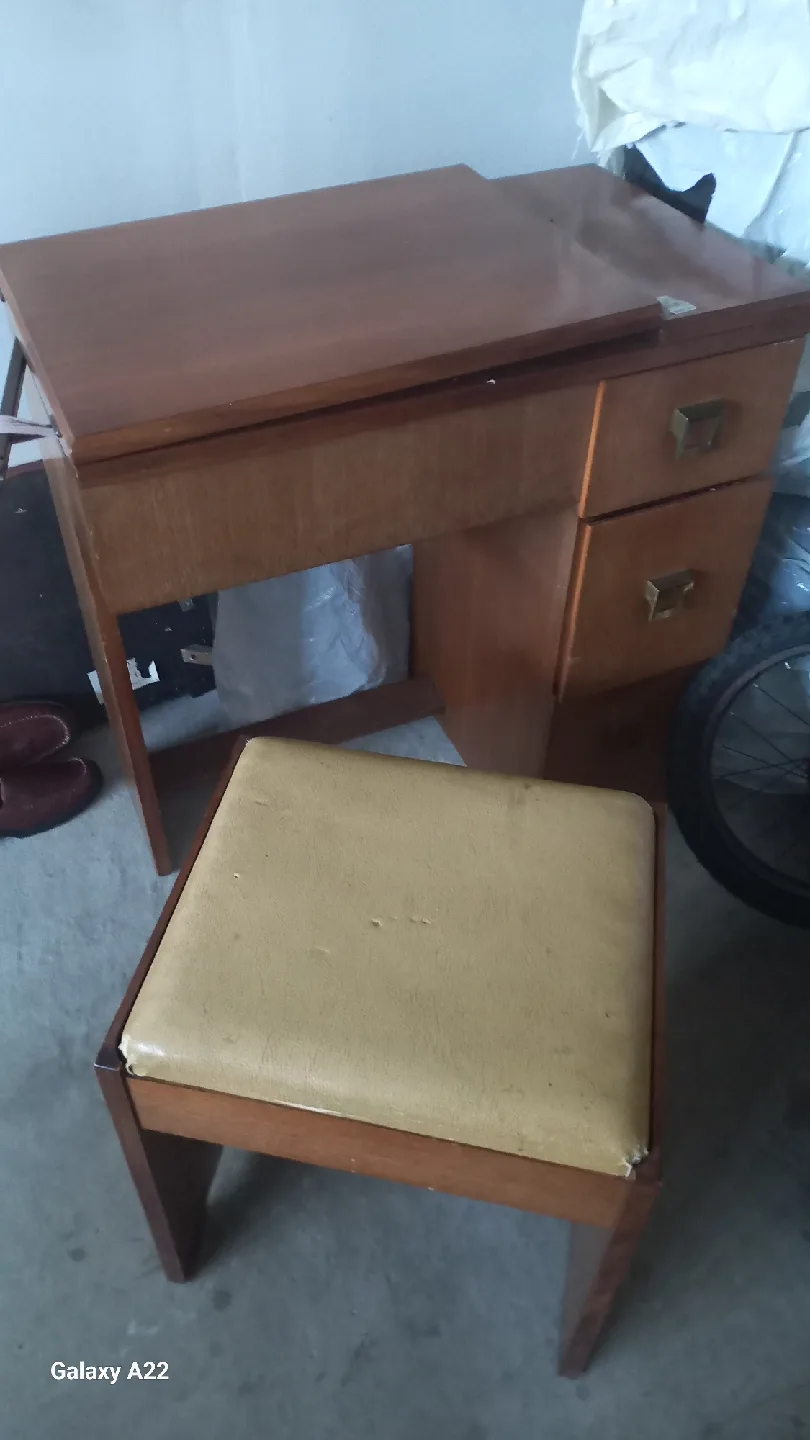 Vintage Sewing Machine Cabinet with Stool image indicator(3)