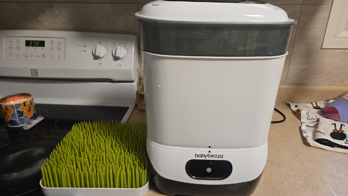 Baby Brezza Baby Bottle Sterilizer and boon drying rack
