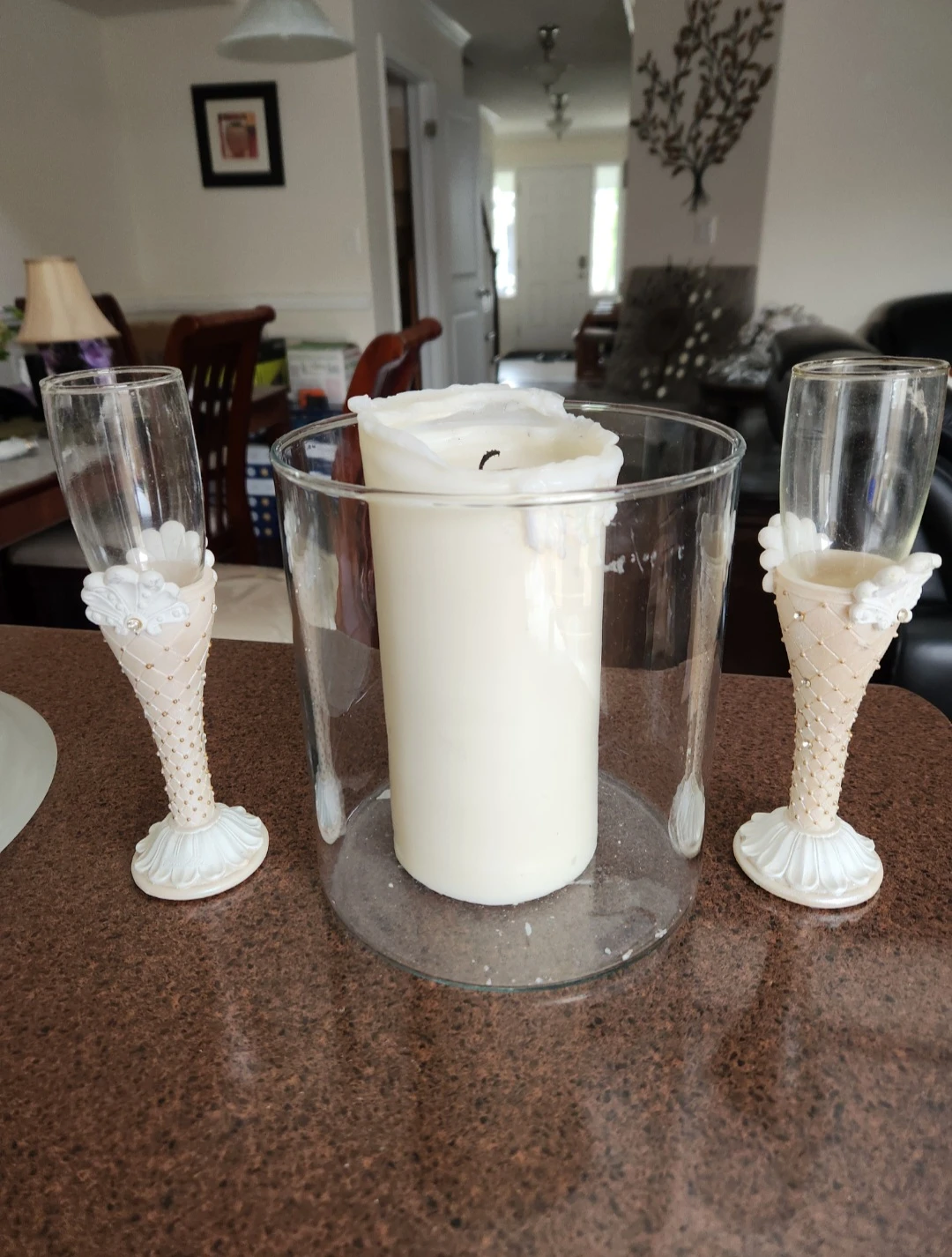 Candle with Glass Vase & Decorative Glasses