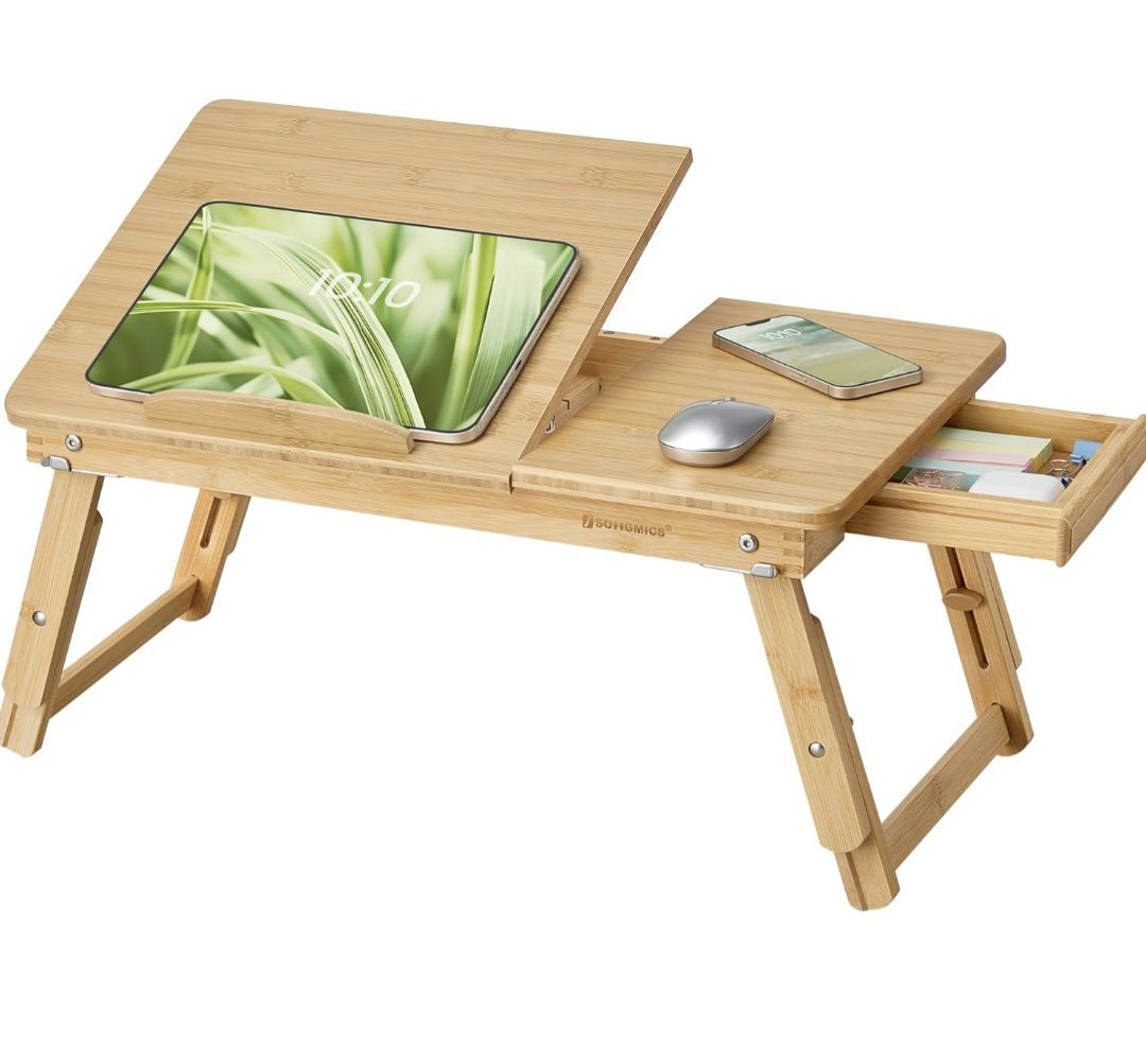 SONGMICS Bamboo Laptop Desk - Tilting Top & Folding Legs