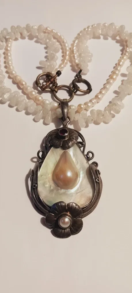 One of a Kind Sterling Silver 925 Pearl Pendant Necklace thumbnail