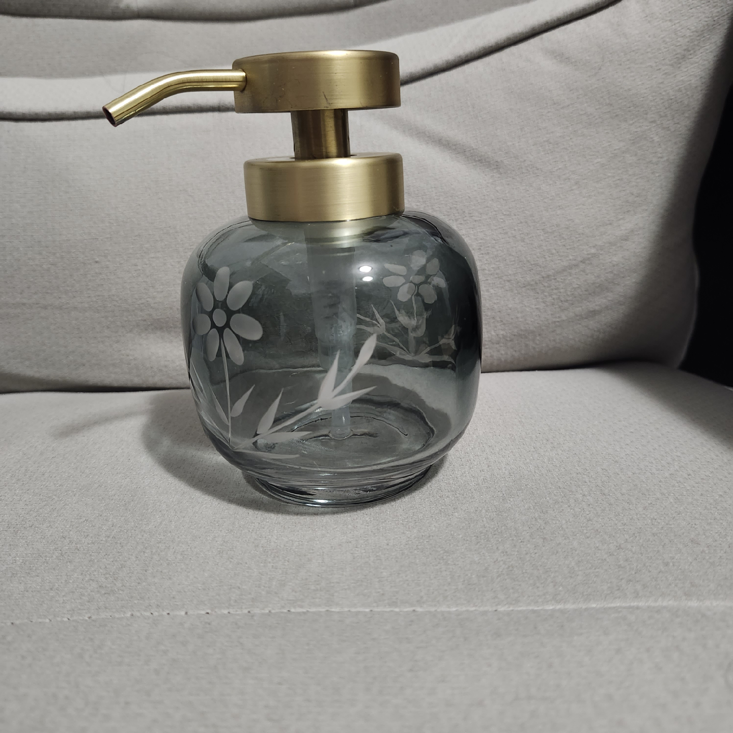 Green gold Glass Soap Dispenser with Floral Design
