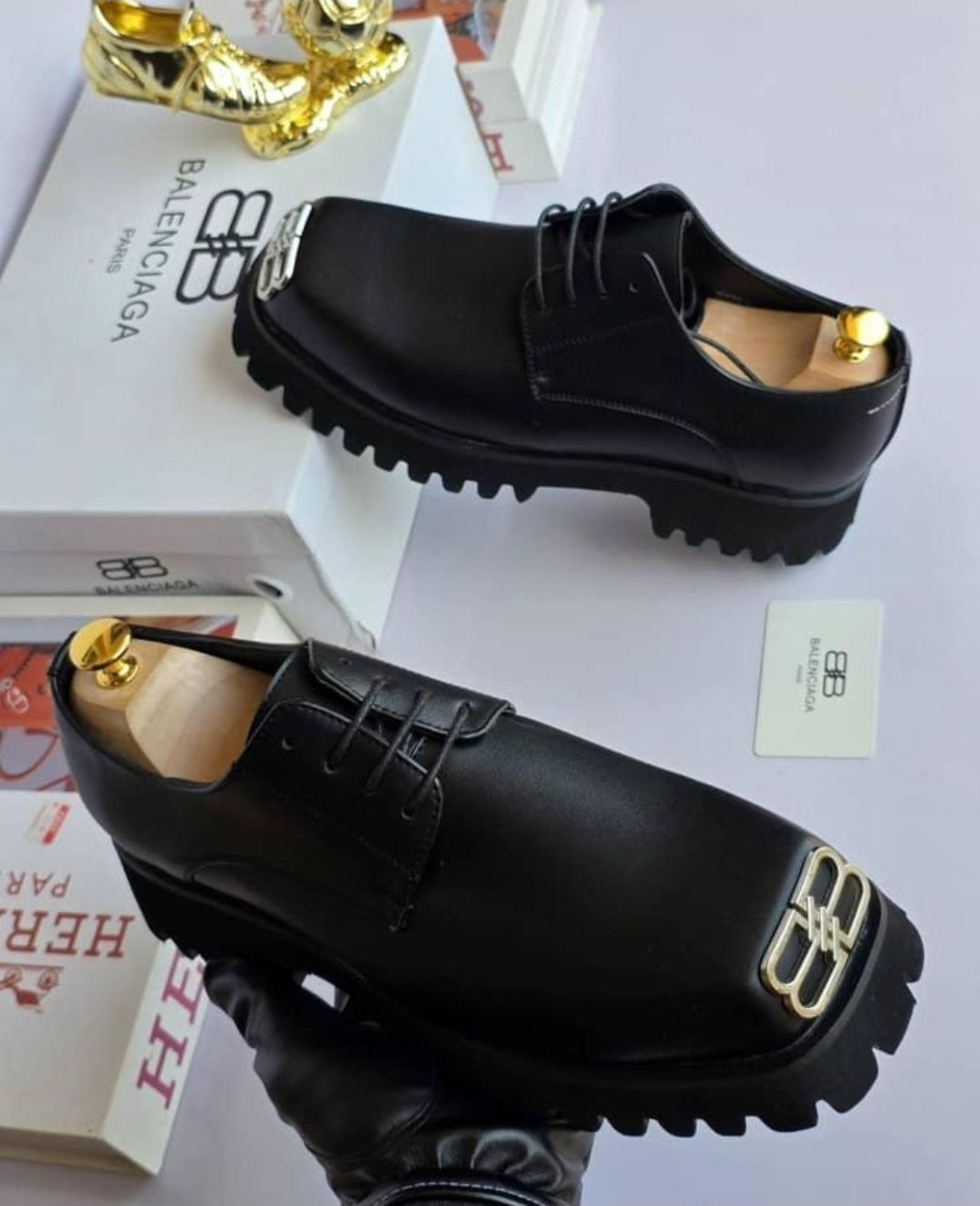 Balenciaga Black Leather Derby Shoes