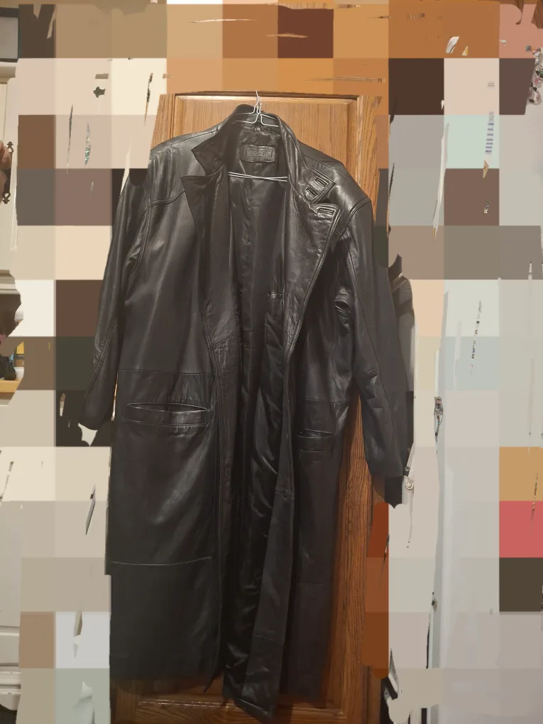 Mirage Black Leather Trench Coat XL image indicator(2)
