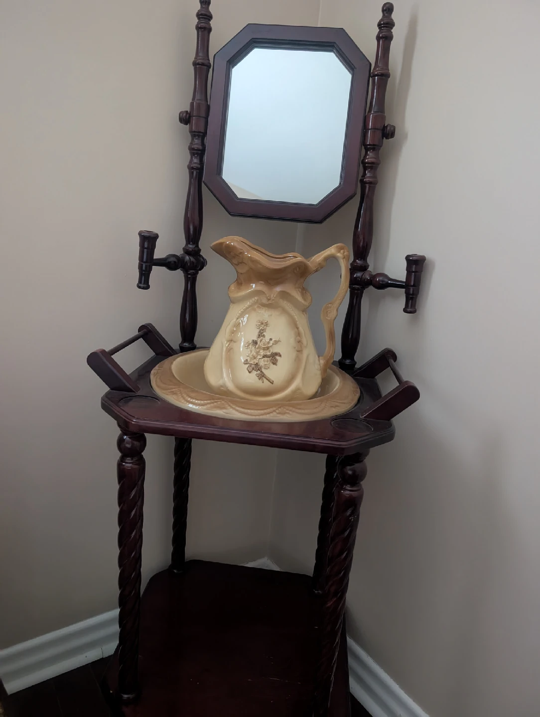Antique Washstand with Pitcher and Bowl