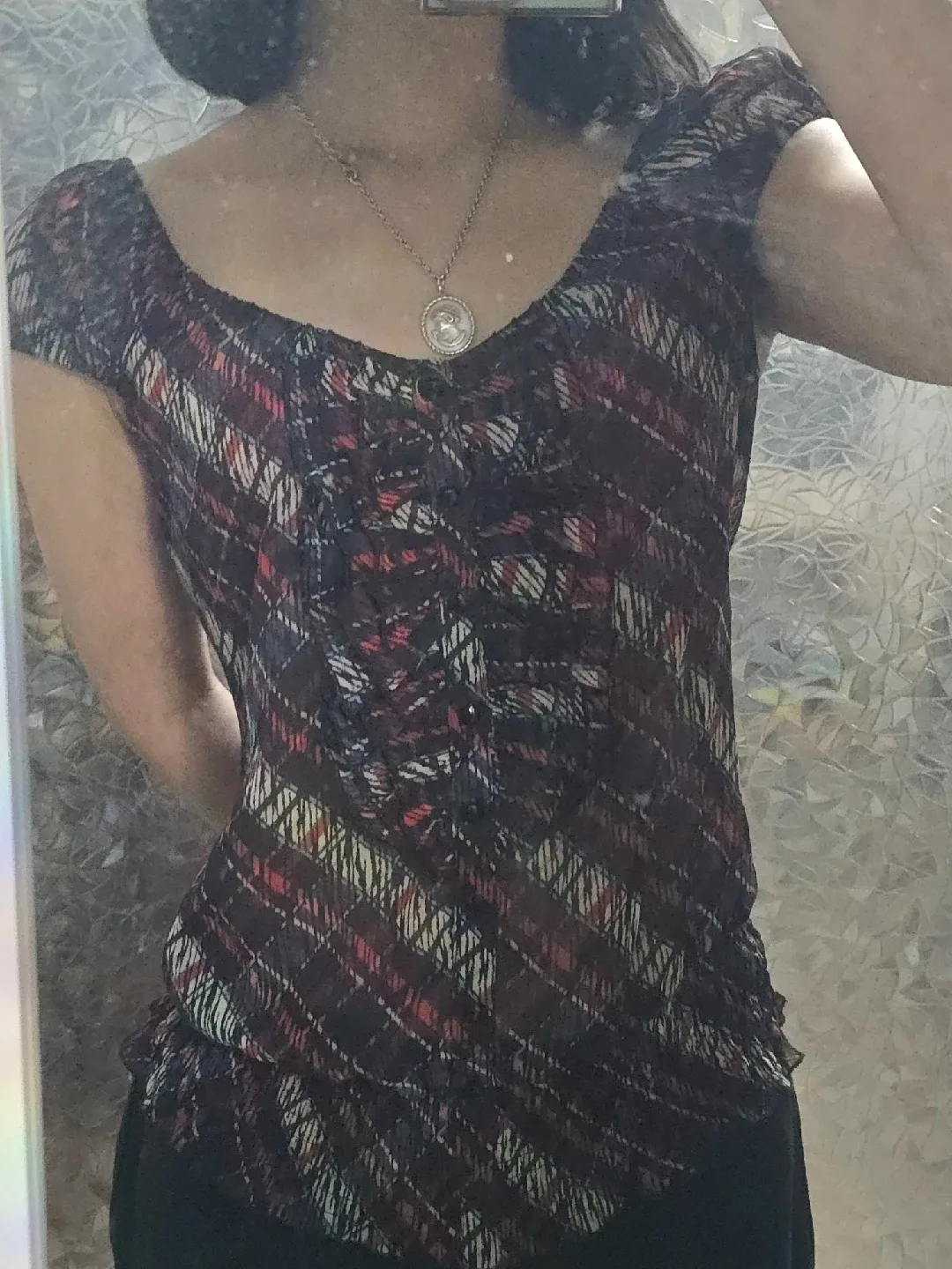 Guess Plaid Y2K Sheer Blouse thumbnail