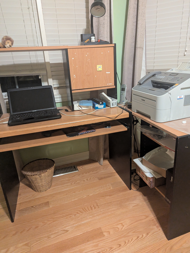 Desk with Hutch and Brother Fax Machine