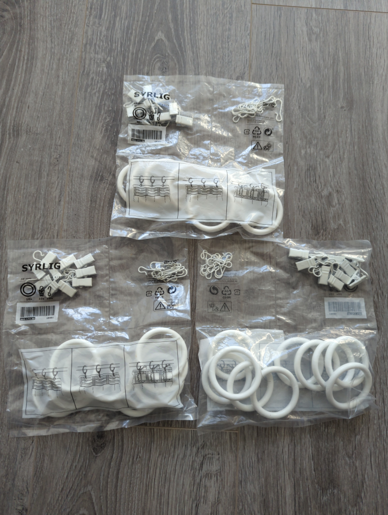Curtain ring with clip and hook, white, 38 mm