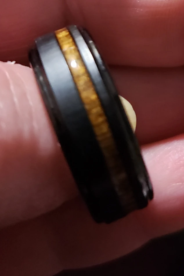 Black Tungsten Carbide Ring with Wood Inlay 11.5