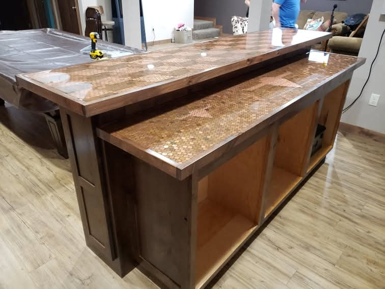 Handcrafted Wooden Bar with Penny Top
